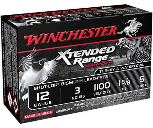 Winchester 12 Gauge Shotgun Ammo XTENDED RANGE BISMUTH Shot-Lok Bismuth Hunting 3 in 1-5/8 oz #5
