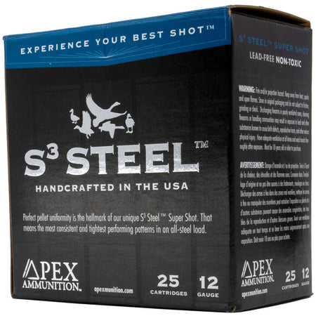 Apex 12 Gauge Shotgun Ammo Waterfowl S3 Steel 3 in 1-1/4 oz #2