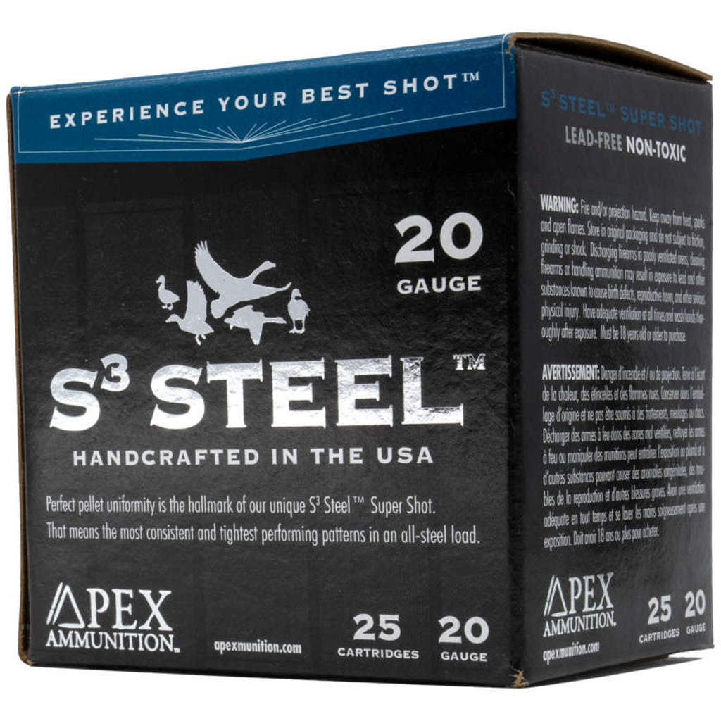 Apex 20 Gauge Shotgun Ammo Waterfowl S3 Steel 3 in 1 oz #4