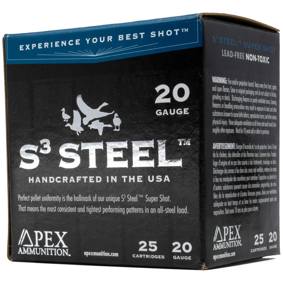 Apex 20 Gauge Shotgun Ammo Waterfowl S3 Steel 3 in 1 oz #4