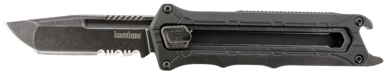 Kershaw 1195 Interstellar Manual OTF Knife 2.70" Tanto Blade, Black Oxide Blackwash Finish, Textured Nylon Handle with Bottle Opener and Clip