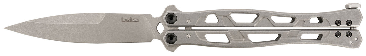 Kershaw 5050 Moonsault Butterfly 4.60" Plain Spear Point 14C28N Steel Blade, Stainless Handle