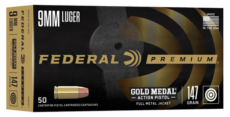Federal Gold Medal Premium Full Metal Jacket 147 Grain 9mm Luger/Parabellum 900 fps 604544688030