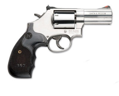 Smith & Wesson 150853 Model 686 Plus 357 Mag 7rd Shot 3" Satin Stainless Steel Barrel, Cylinder & Frame, Black/Silver Custom Wood Grip