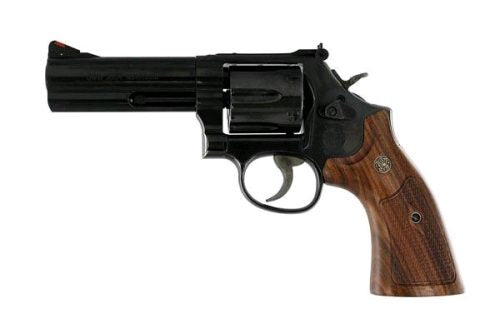 Smith & Wesson 150909 Model 586 Classic L-Frame 357 Mag 38 Special +P 6 Shot 4" Blued Carbon Steel Barrel, Blued Cylinder, Blued Carbon Steel Frame, Wood Grip Internal Lock Safety, Exposed Hammer