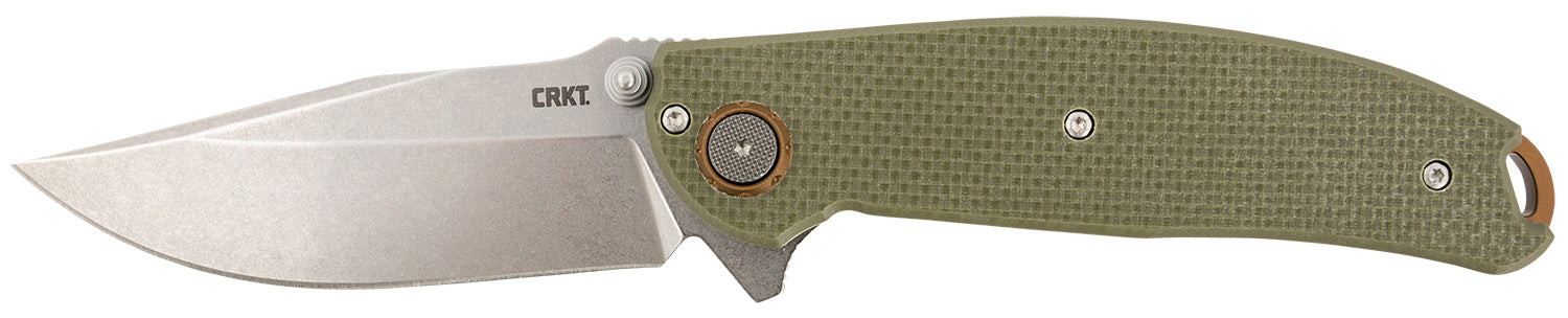 CRKT 2471 Butte 3.36" Assisted Opening Folding Knife Plain D2 Steel Blade OD Green G10 Handle and Pocket Clip