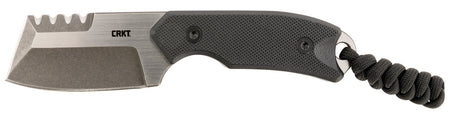 CRKT 4036 Razel Compact 2.32" D2 Steel Fixed Blade Veff Flat Top Serrations Black G10 Handle Pocket Sheath and Cord Fob
