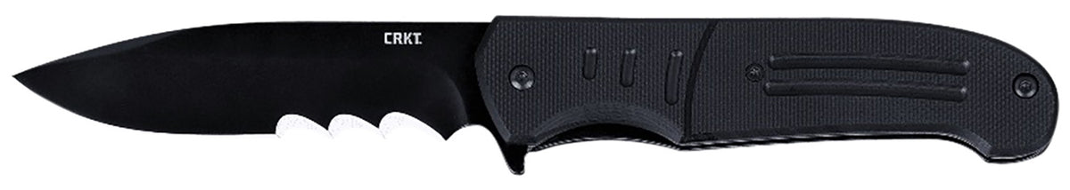CRKT 6885 Ignitor Assisted Opening Folder 3.48" Drop Point Part Serrated 8Cr13MoV SS Blade, Black G10 Handle