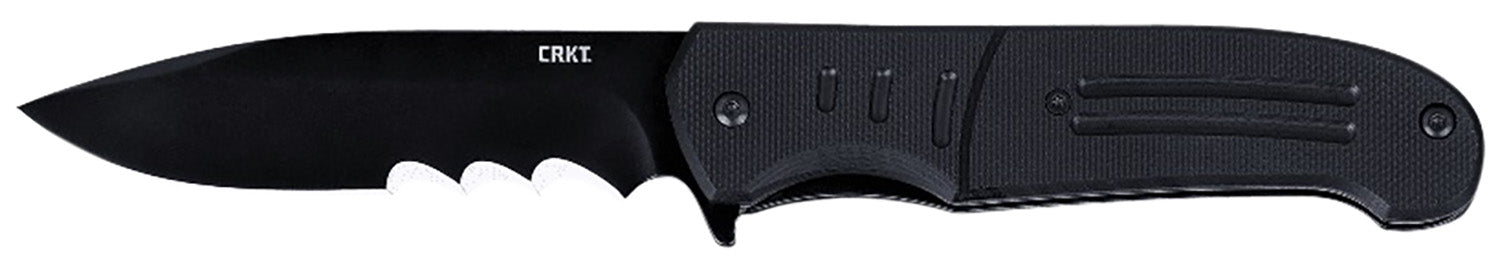 CRKT 6885 Ignitor Assisted Opening Folder 3.48" Drop Point Part Serrated 8Cr13MoV SS Blade, Black G10 Handle
