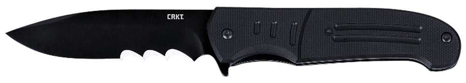 CRKT 6885 Ignitor Assisted Opening Folder 3.48" Drop Point Part Serrated 8Cr13MoV SS Blade, Black G10 Handle