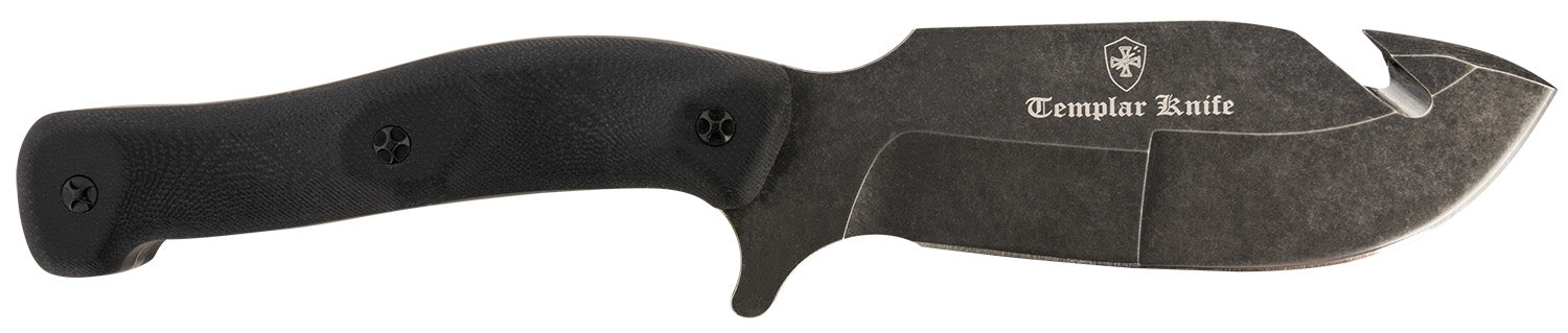 Templar HBK321 Reagan Field Dressing 4.60" Fixed Gut Hook Plain Powder Coated D2 Blade, Black G10 Handle