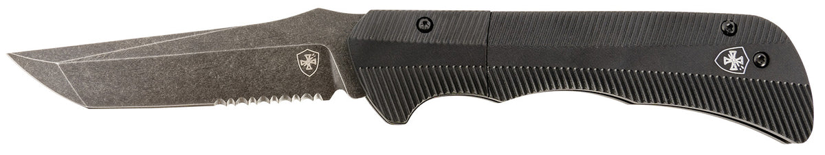 Templar AAABK521 Auto Assist 3.50" Folding Tanto Part Serrated Stonewashed D2 Steel Blade, Aged Aluminum Handle