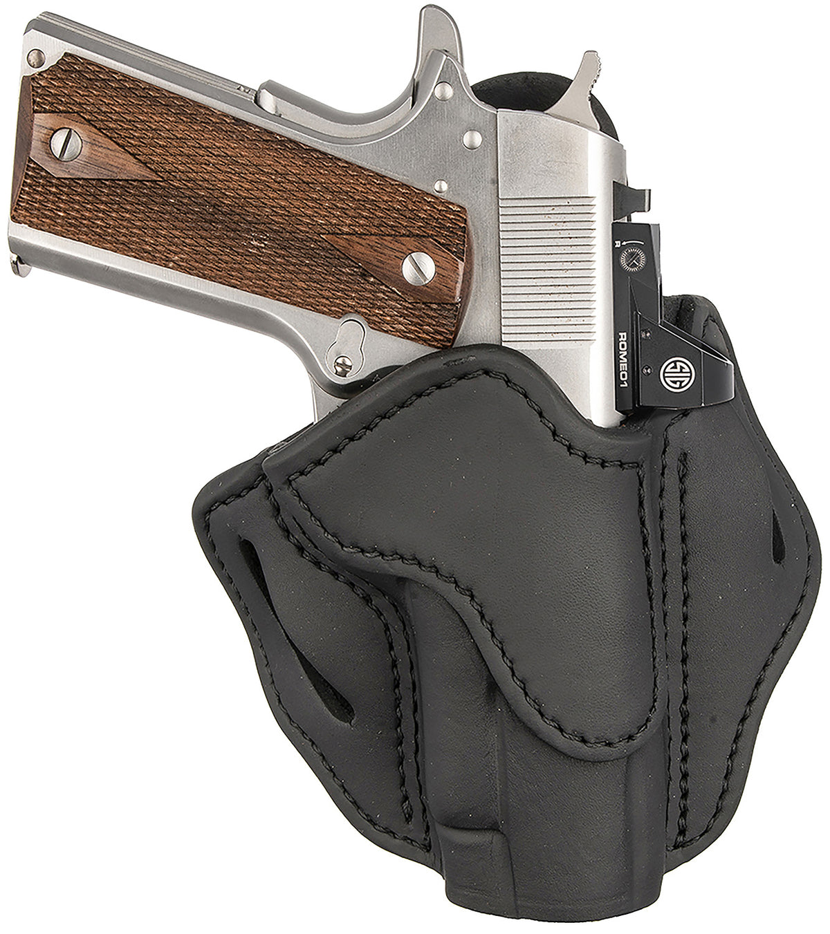 1791 Gunleather BH1 Optic Ready Stealth Black Leather OWB Belt Slide Holster, Right Hand - Fits 4 to 5 Inch 1911 Pistols