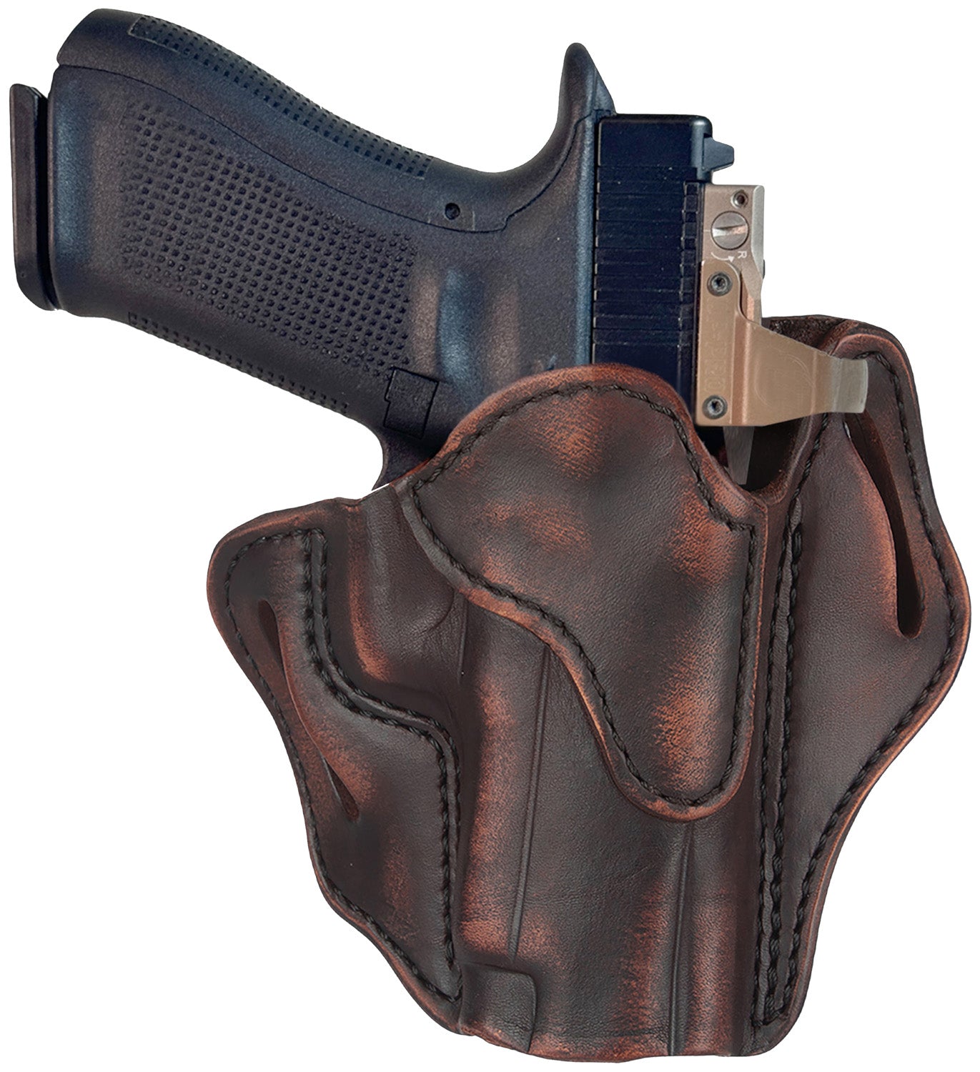 1791 Gunleather BH2.3 Optic Ready Open Top OWB Holster Vintage Leather Belt Slide Fits Glock 17/20/21/22/31/34/35/40/41 Right Hand