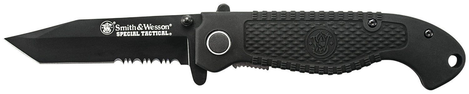 Smith & Wesson Special Tactical Folder 3.50" Part Serrated Stainless Blade with 4.60" Black Handle