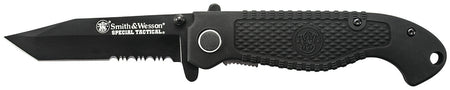 Smith & Wesson Special Tactical Folder 3.50" Part Serrated Stainless Blade with 4.60" Black Handle