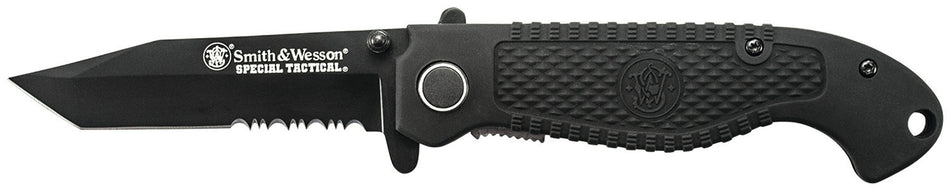 Smith & Wesson Special Tactical Folder 3.50" Part Serrated Stainless Blade with 4.60" Black Handle