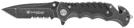 Smith & Wesson Knives SWBG10SCP Border Guard Folding Part Serrated Stonewashed SS Blade G10 Handle Strap Cutter Pocket Clip
