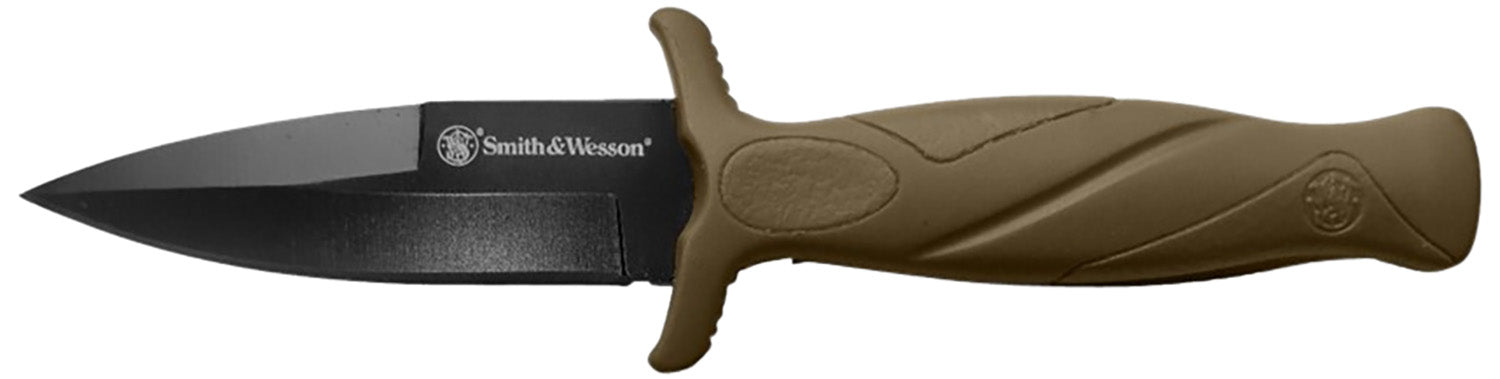 Smith & Wesson Knives 1100073 H.R.T. False Edge Fixed Plain Black Oxide SS Blade FDE Rubber Polymer Handle Includes Sheath