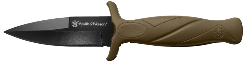 Smith & Wesson Knives 1100073 H.R.T. False Edge Fixed Plain Black Oxide SS Blade FDE Rubber Polymer Handle Includes Sheath