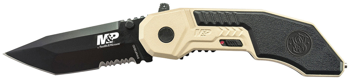 Smith & Wesson SWMP3BSDCP M&P M.A.G.I.C. Folding Pocket Knife 2.80" Part Serrated Black 4034 SS Blade Aluminum Handle