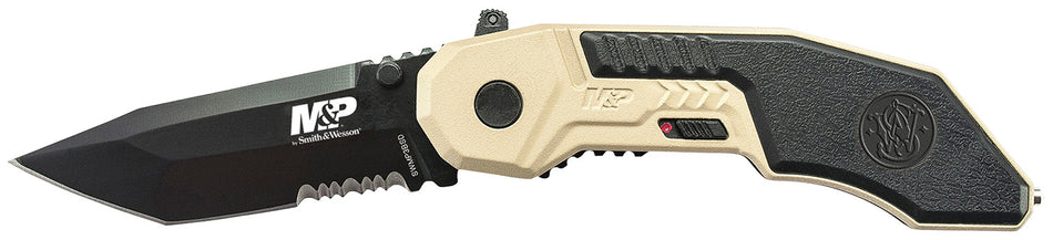 Smith & Wesson SWMP3BSDCP M&P M.A.G.I.C. Folding Pocket Knife 2.80" Part Serrated Black 4034 SS Blade Aluminum Handle