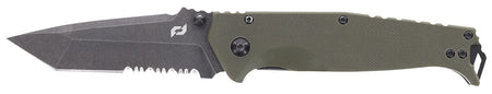 Schrade Melee Folding Tanto Knife 3.50" Partially Serrated Dark Stonewash D2 Steel 4.50" OD Green G10 Handle