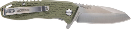 Schrade Tenacity Modified Drop Point Part Serrated Satin AUS-10A SS Blade Green Aluminum Handle Folding Knife