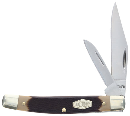 Old Timer 1179231 Middleman Jack 2-Blade Folding Knife SS Clip/Sheepsfoot Black Tan Sawcut Bone Handle