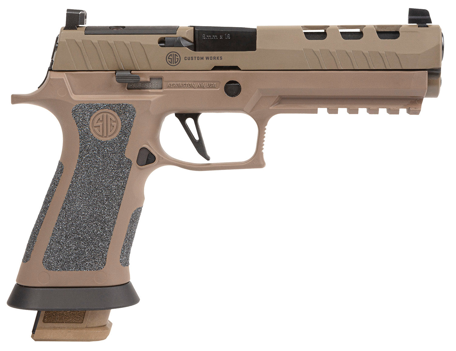 Sig Sauer 320X59DH3 P320 XFive DH3 9mm Luger 21+1 5" Black Bull Barrel, Coyote Cerakote DH3 Custom Works Optic Ready Slide, Coyote Cerakote DH3 SS Frame w/Picatinny Rail & Beavertail, Coyote TXG Grips