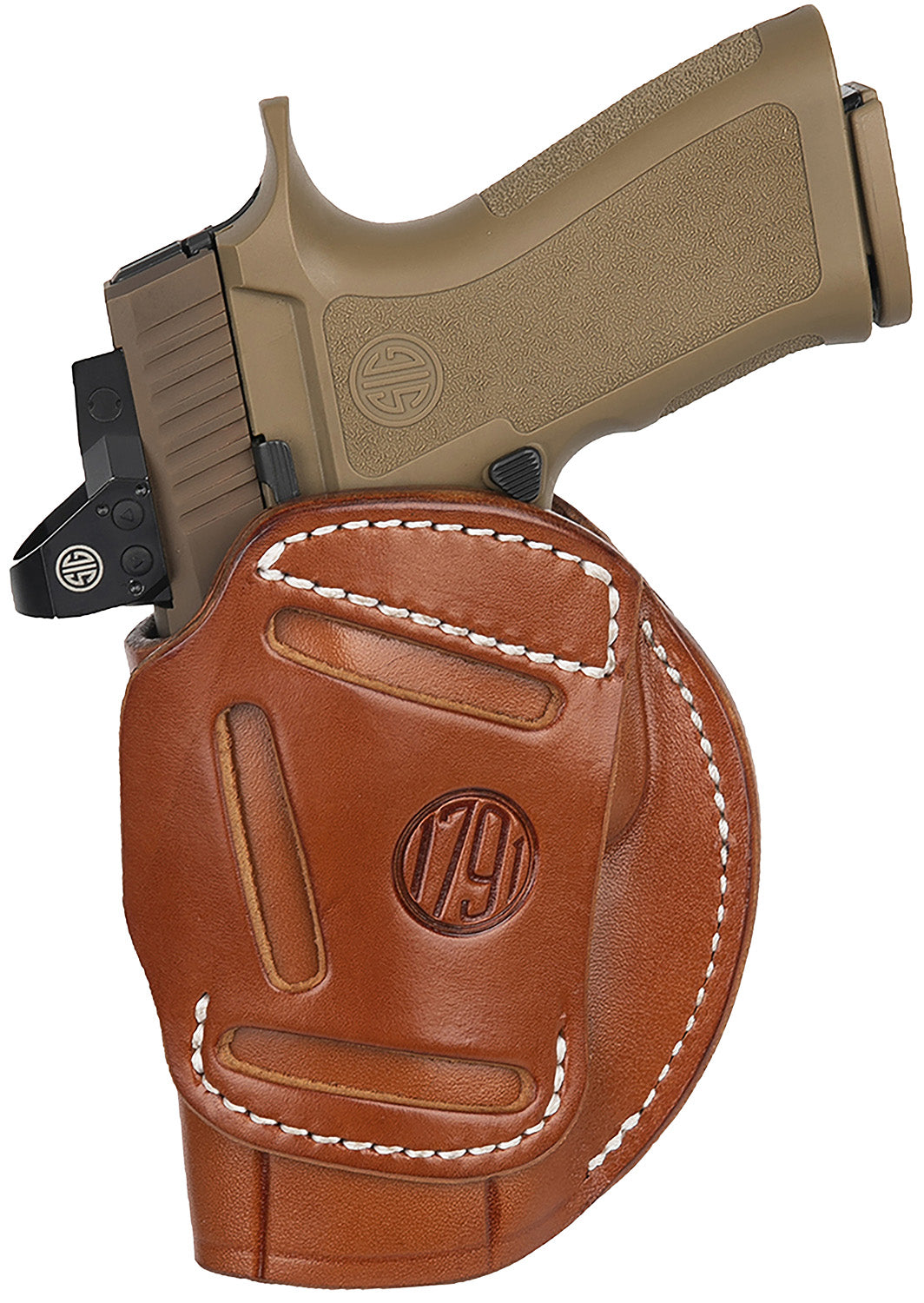 1791 Gunleather Size 06 Classic Brown Leather 4-Way IWB/OWB Holster Belt Clip - Glock 17/Ruger American Right Hand