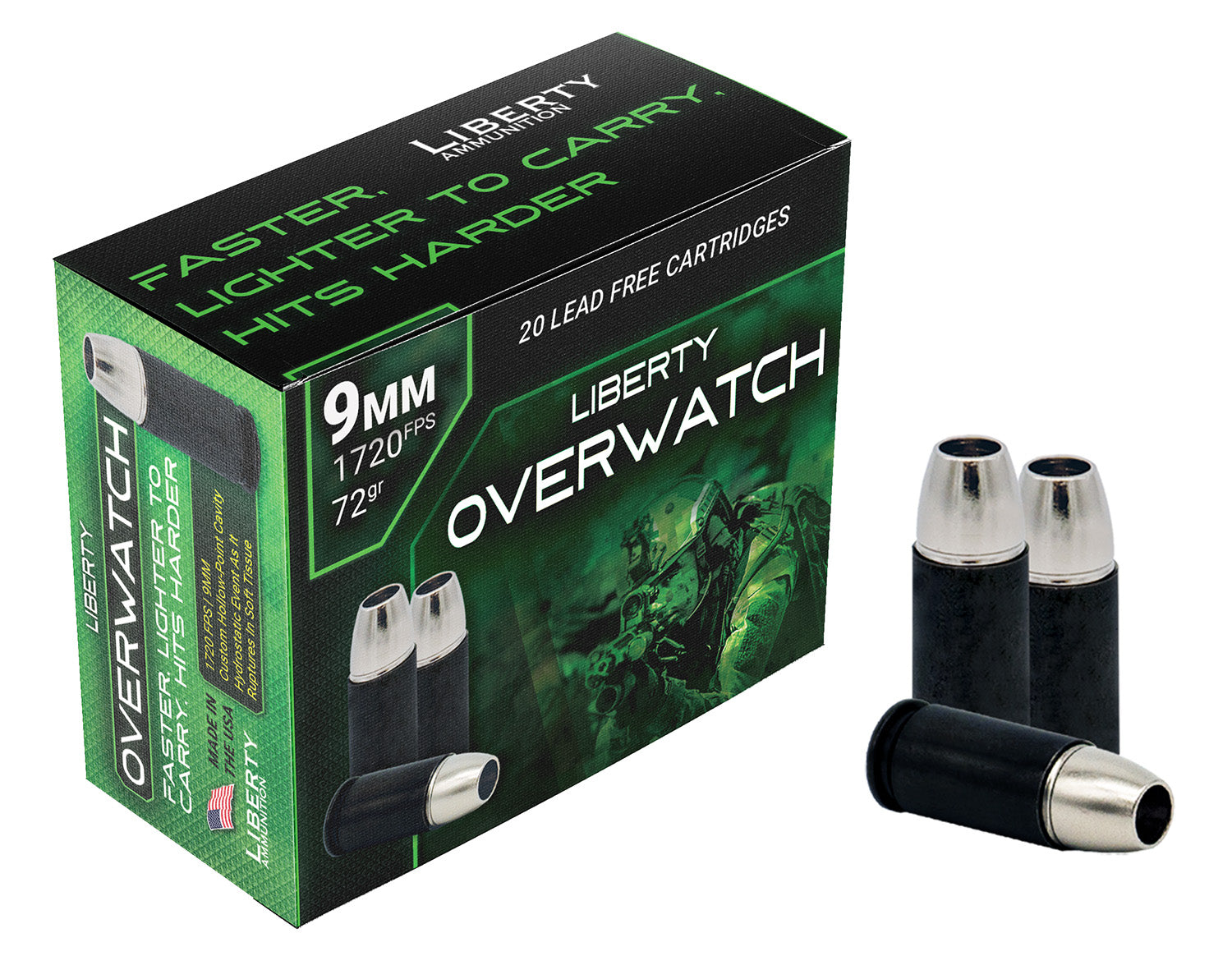 Liberty Ammunition OverWatch Open Cavity Design 72 Grain 9mm Luger/Parabellum 1720 fps 691835873718