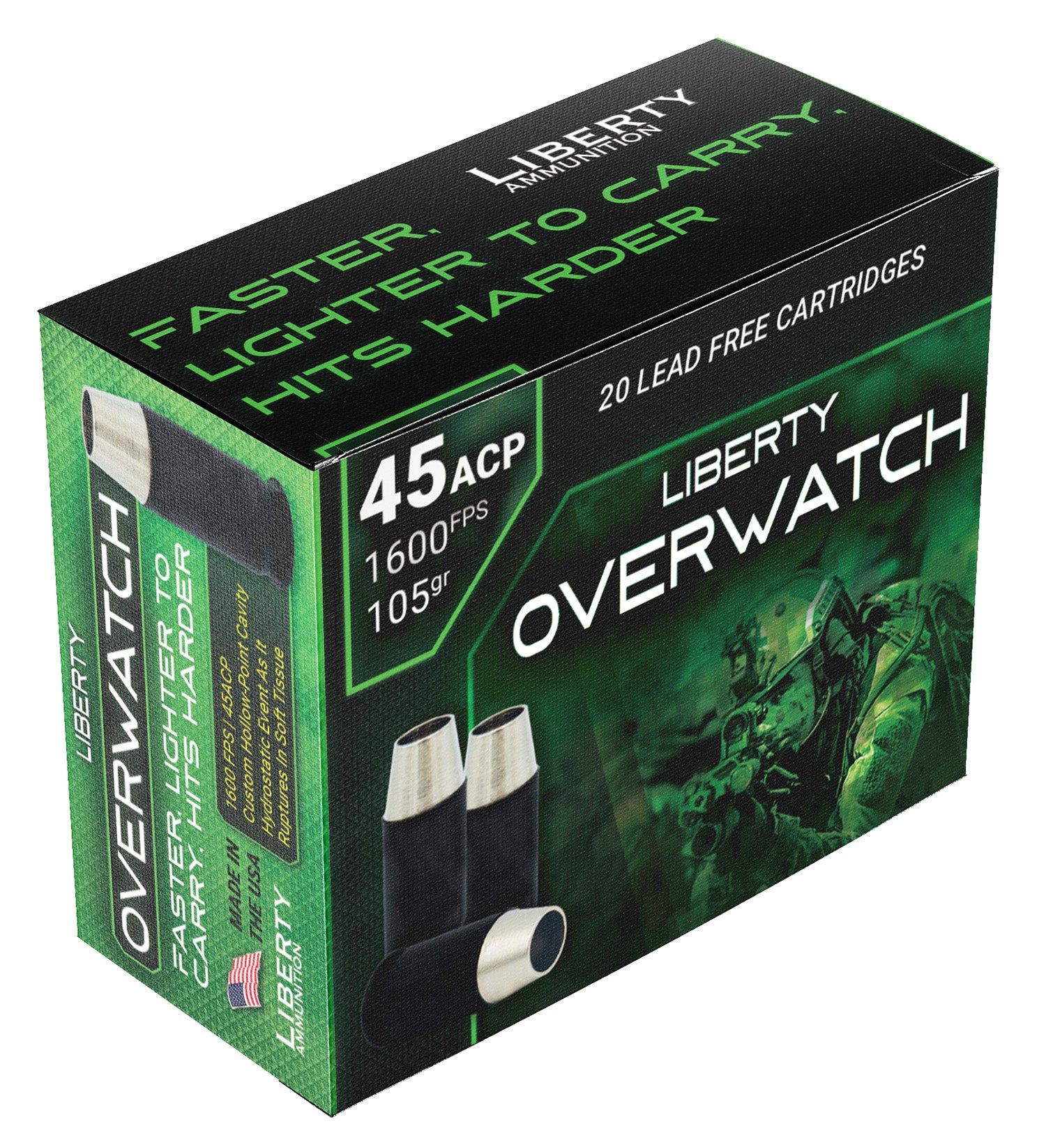 Liberty Ammunition OverWatch Open Cavity Design 105 Grain .45 ACP/Auto 1600 fps 691835874012
