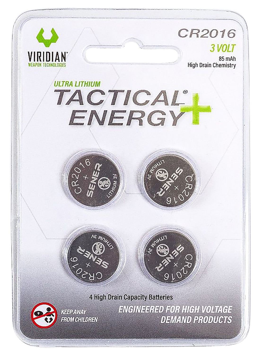 Viridian 3500013 CR2016 Silver Lithium Battery Pack 85 mAh 3.0V for Grip Lasers (4)