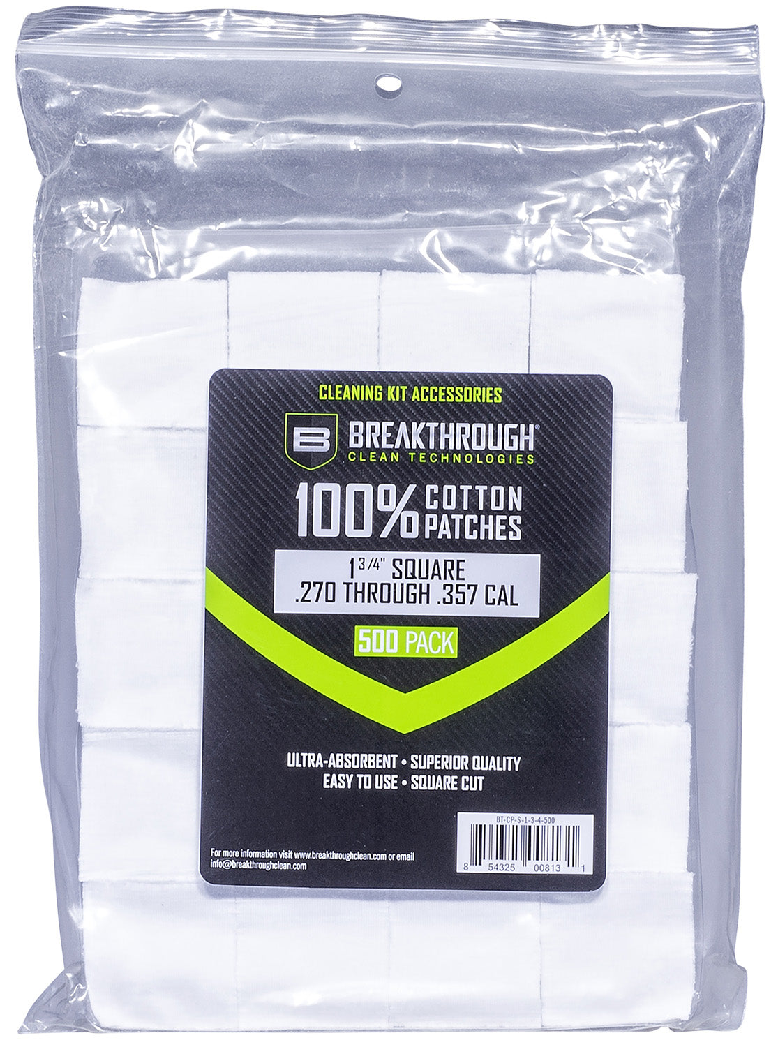 Breakthrough Clean BTCPS134500 Square Cleaning Patches 1.75" 270/357 Cal 500 Count