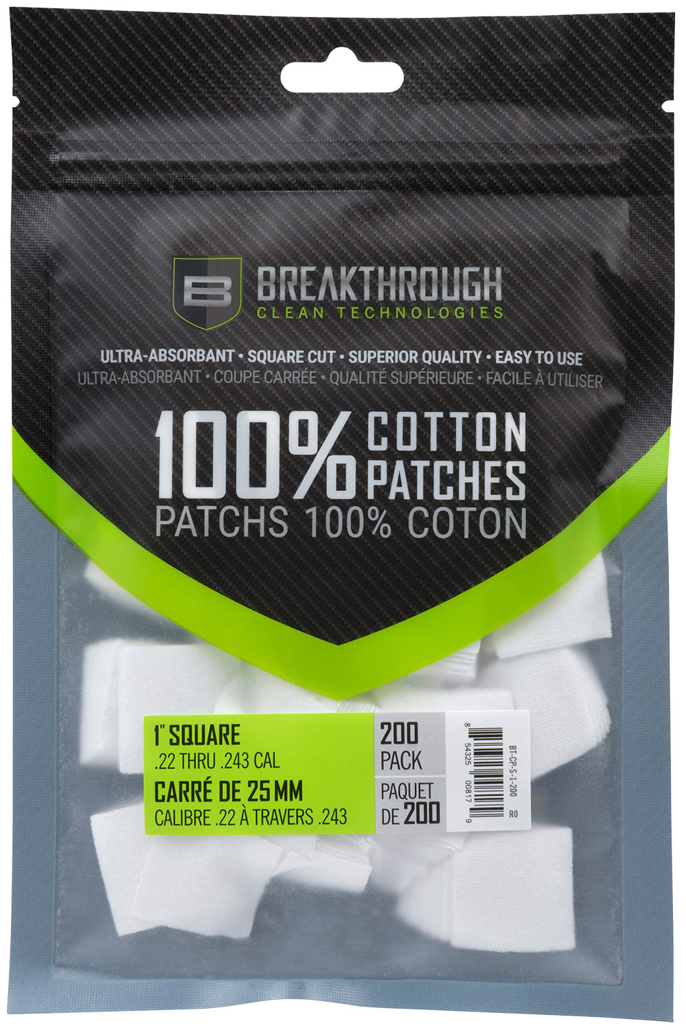 Breakthrough Clean BTCPS1200 Square Cleaning Patches .22-243 Cal 200 Count