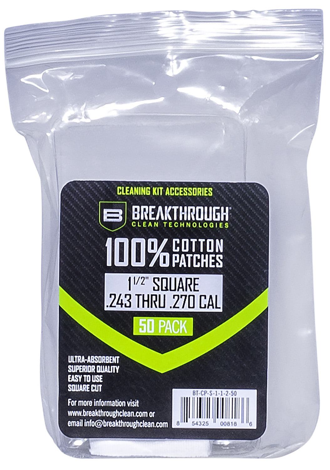 Breakthrough Clean BTCPS11250 Square Cleaning Patches 1.5" 243/270 Cal 50 Count
