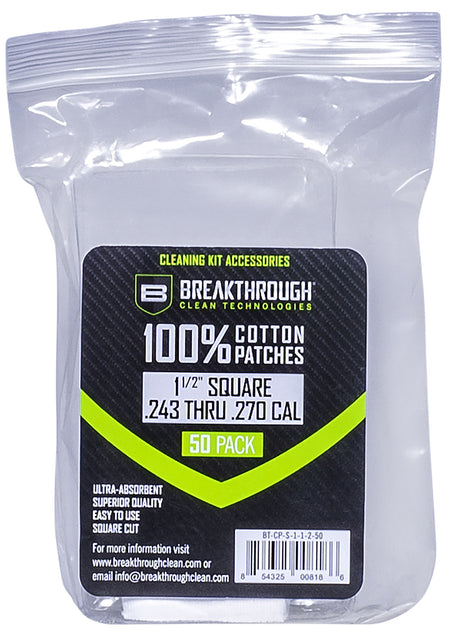 Breakthrough Clean BTCPS11250 Square Cleaning Patches 1.5" 243/270 Cal 50 Count