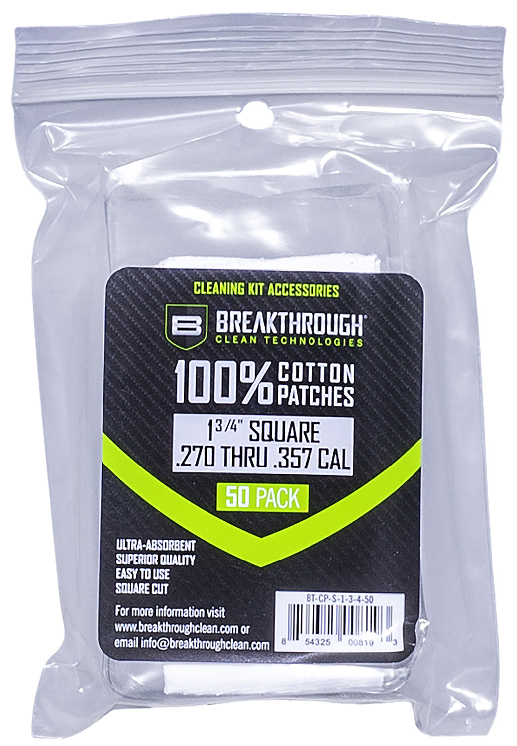 Breakthrough Clean BTCPS13450 Square Cleaning Patches 1.75" 270/357 Cal 50 Count