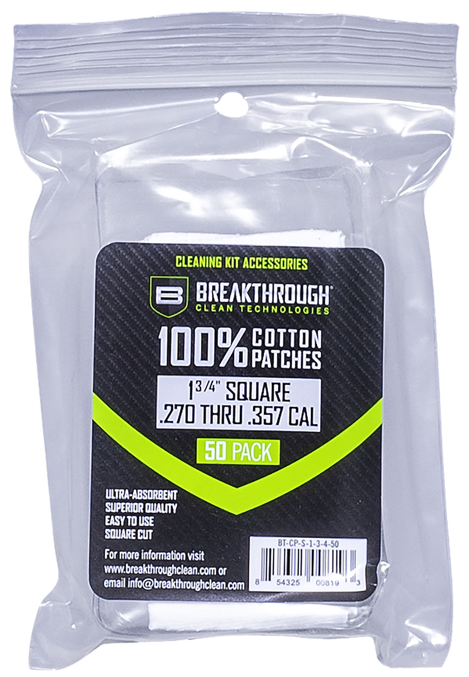 Breakthrough Clean BTCPS13450 Square Cleaning Patches 1.75" 270/357 Cal 50 Count