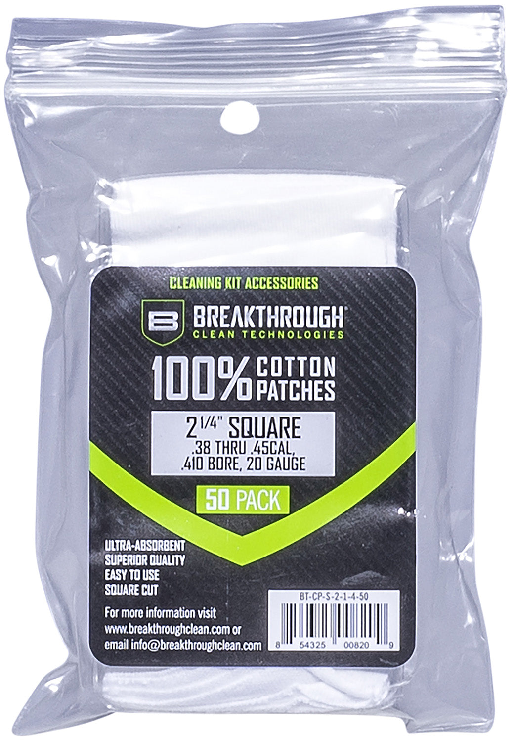 Breakthrough Clean BTCPS21450 Square Cleaning Patches 2.25" .38-.45 Cal 50 Count