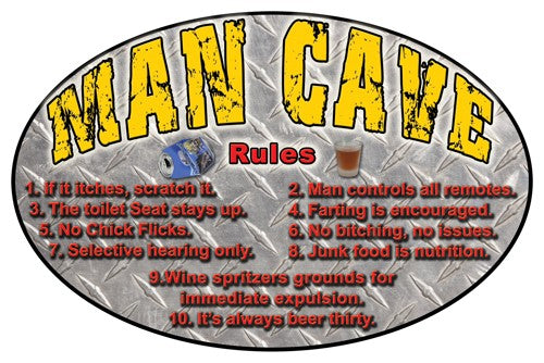 Rivers Edge Decorative Mancave Rules Weatherproof Tin Sign 12x17