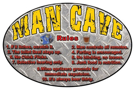 Rivers Edge Decorative Mancave Rules Weatherproof Tin Sign 12x17
