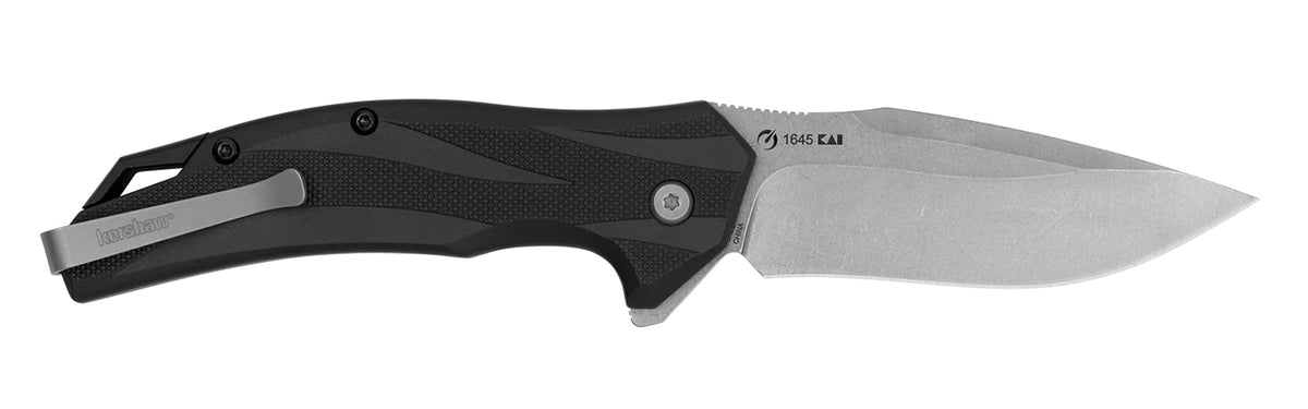 Kershaw 1645 Lateral Full Size Folder 8Cr13MoV Stonewashed Recurve Drop Point Blade, Gray Glass-Filled Nylon Handle, Reversible Clip