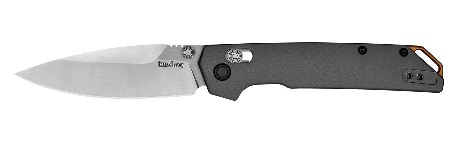 Kershaw 2038 Iridium Folding Knife 3.40" Plain Spear Point D2 Steel, Gray Anodized Aluminum Handle, Bronze Backspacer, Pocket Clip