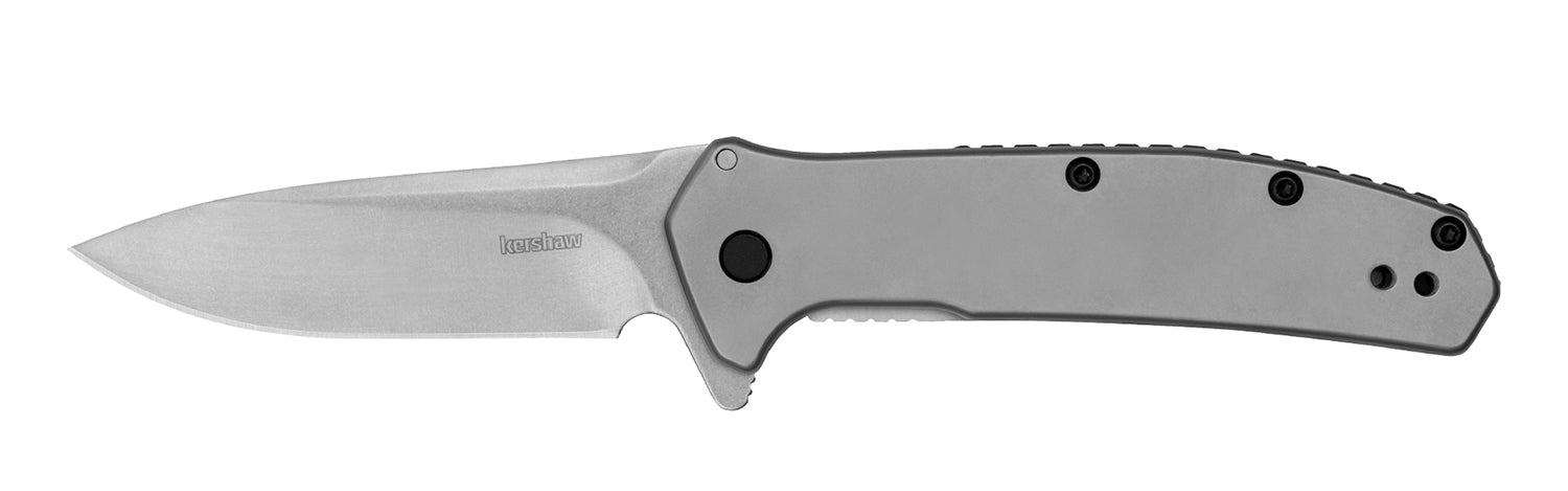 Kershaw Outcome Folding Knife 2.80" Plain Clip Point 8Cr13MoV Steel Stonewashed, Steel Handle & Deep-Carry Pocket Clip