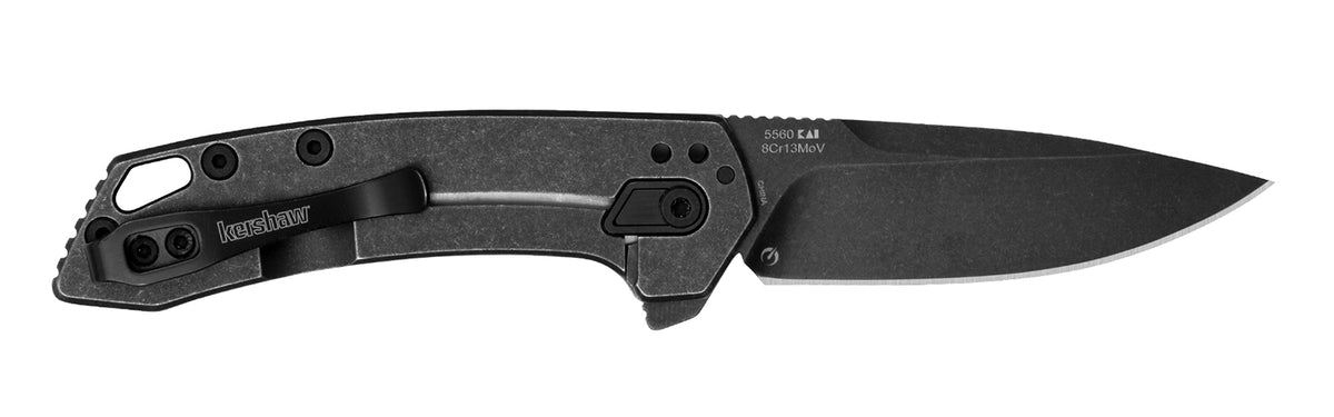 Kershaw Radar Folding Knife 2.90" Plain Drop Point 8Cr13MoV Black Oxide Blackwash, Stainless Steel Handle & Deep-Carry Pocket Clip