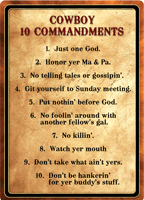 Rivers Edge Weatherproof Tin Sign 12"x17" Cowboy 10 Commandments