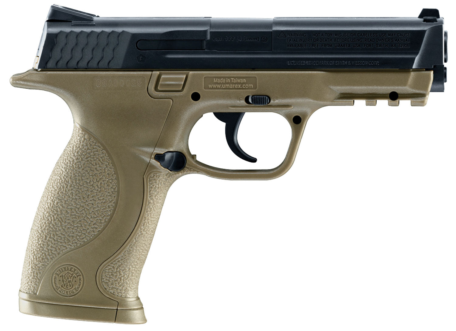 Umarex S&W Military & Police CO2 Airgun Pistol .177 BB 19+1 FDE Fiber Optic Sights