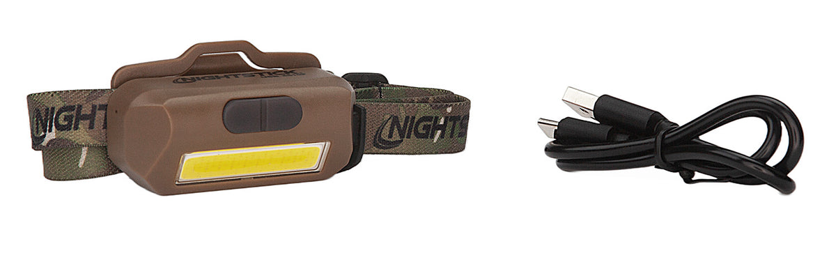 Nightstick USB-4510F 250-Lumen Multi-Flood FDE Headlamp Camo Strap USB-C Rechargeable White/Red/Green